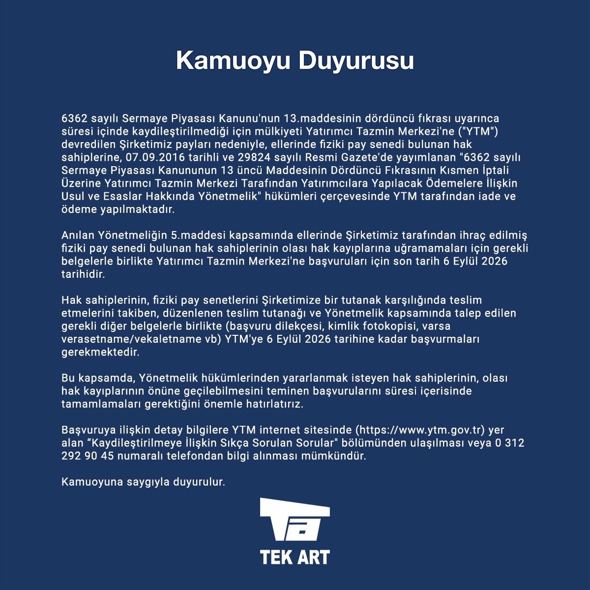 Kamuoyu Duyurusu